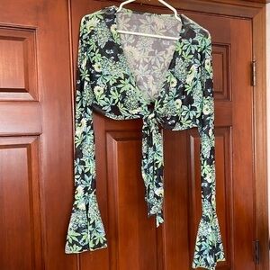 SHEIN, floral, bell sleeve tie, front crop shrug/jacket